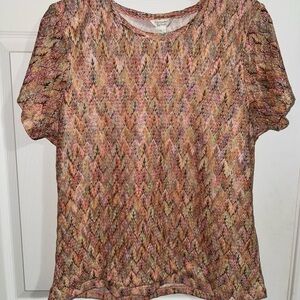 Christopher & Banks Womens XL Short Sleeve Metallic Knit Multi Color Shimmer Top